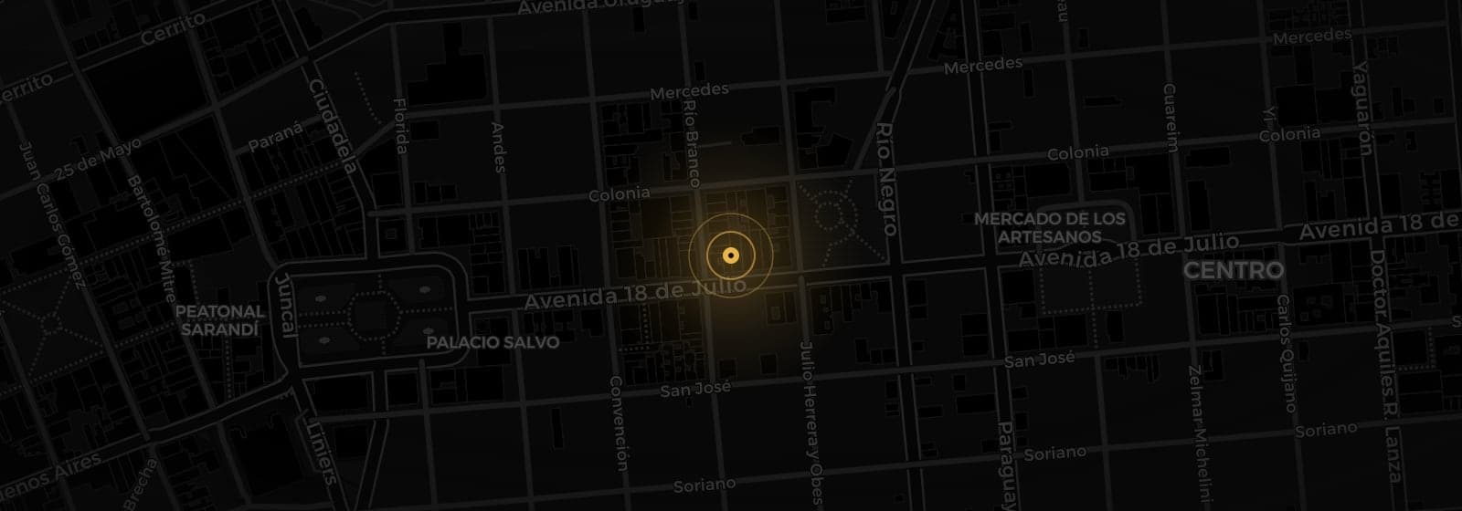Mapa del Centro de Montevideo con la ubicación de Av. 18 de Julio 959 esq. Río Branco marcada
